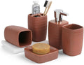 5-Piece Ceramic Bathroom Accessories Set, Soap Dispenser Toothbrush Holder Cup Soap Dish Bath Set(Brown)