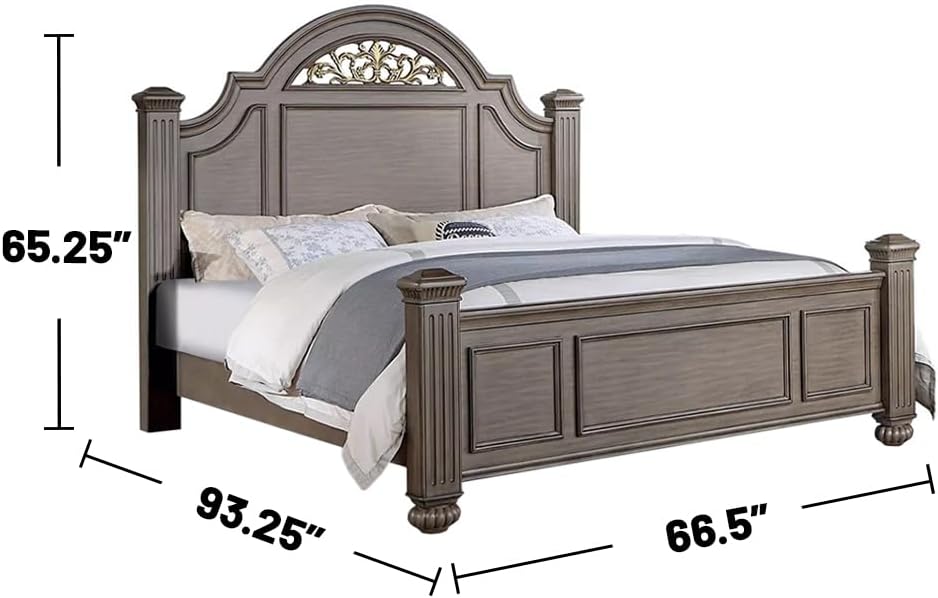 simple relax 4 Piece Wooden Queen Size Bedroom Set, Grey