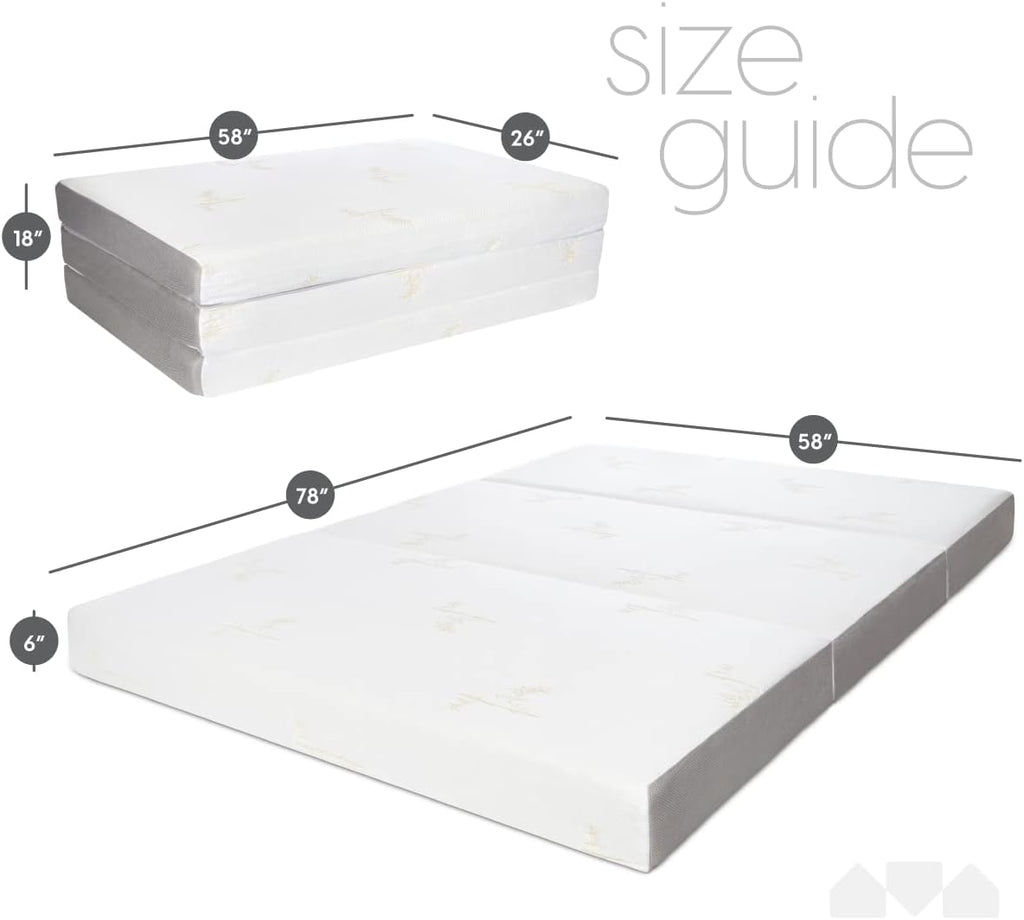 Milliard Trifold Mattress, Queen Size, 6 inch, Portable Foldable Mattress Queen with Memory Foam & Washable Cover, Tri-Folding Floor Bed, Camping, Fold Up Guest Bed, RV Travel, Sleepovers, 78' x 58'