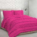 5 Piece Full Ruffles Layers Duvet Cover Set with Zipper Closure, 100% Egyptian Cotton, 1000 Thread Cotton - Full/Queen Size - Hot Pink Solid