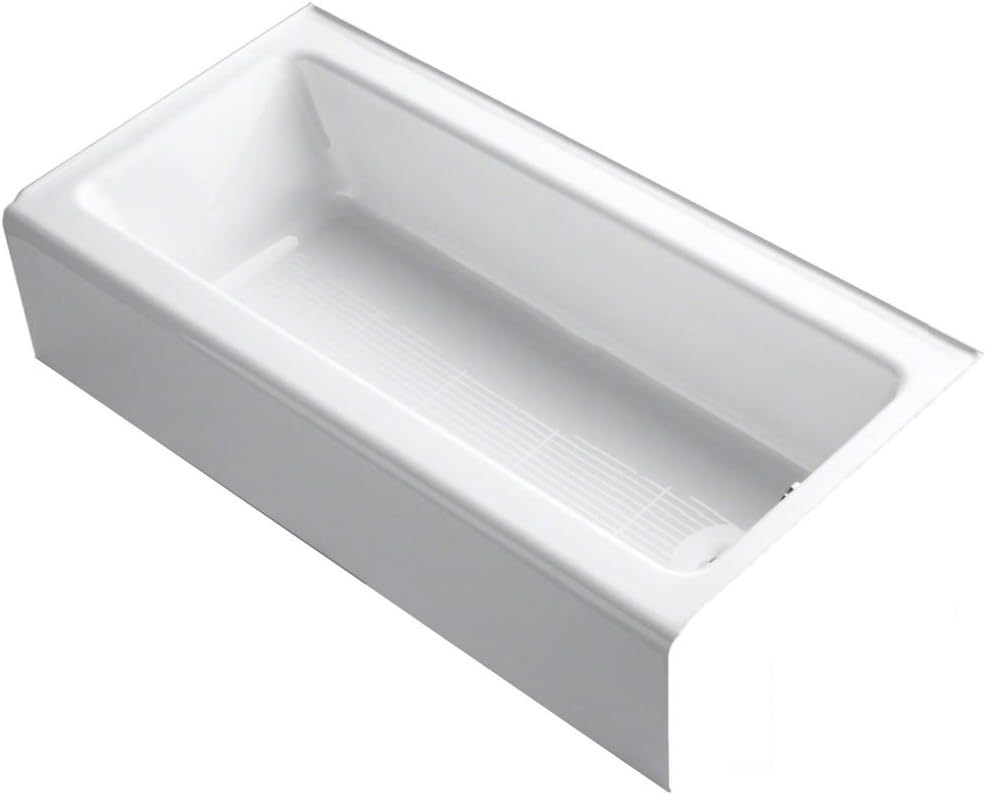 KOHLER 848-0 Bellwether 66' x 32' Cast Iron Alcove Bath with Integral Apron, Safeguard Slip-Resistant Surface, Right-Hand Drain, White