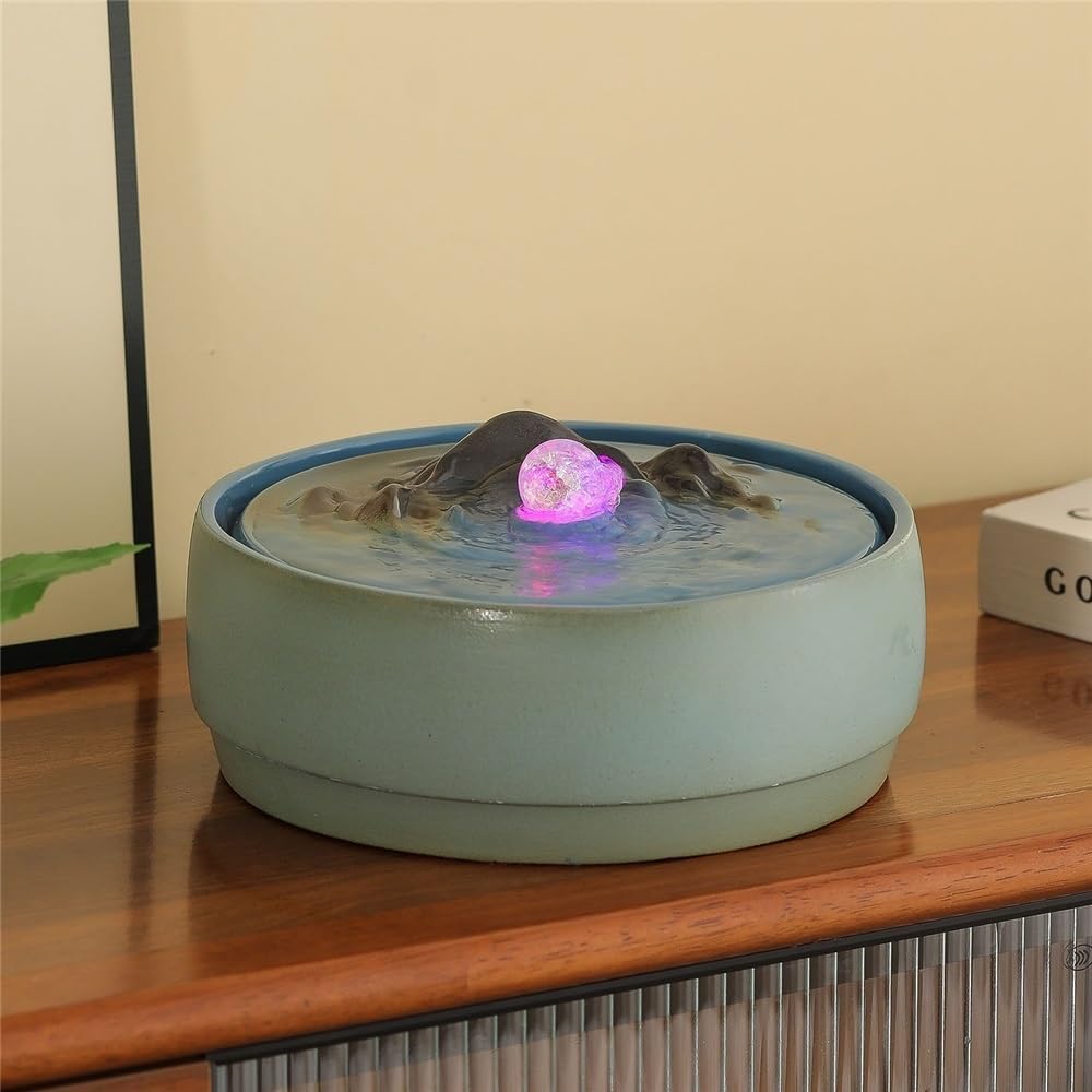 Tabletop Chinese-Style Circulating Water Fountain Tabletop Home Office Decoration Decor(Blue)