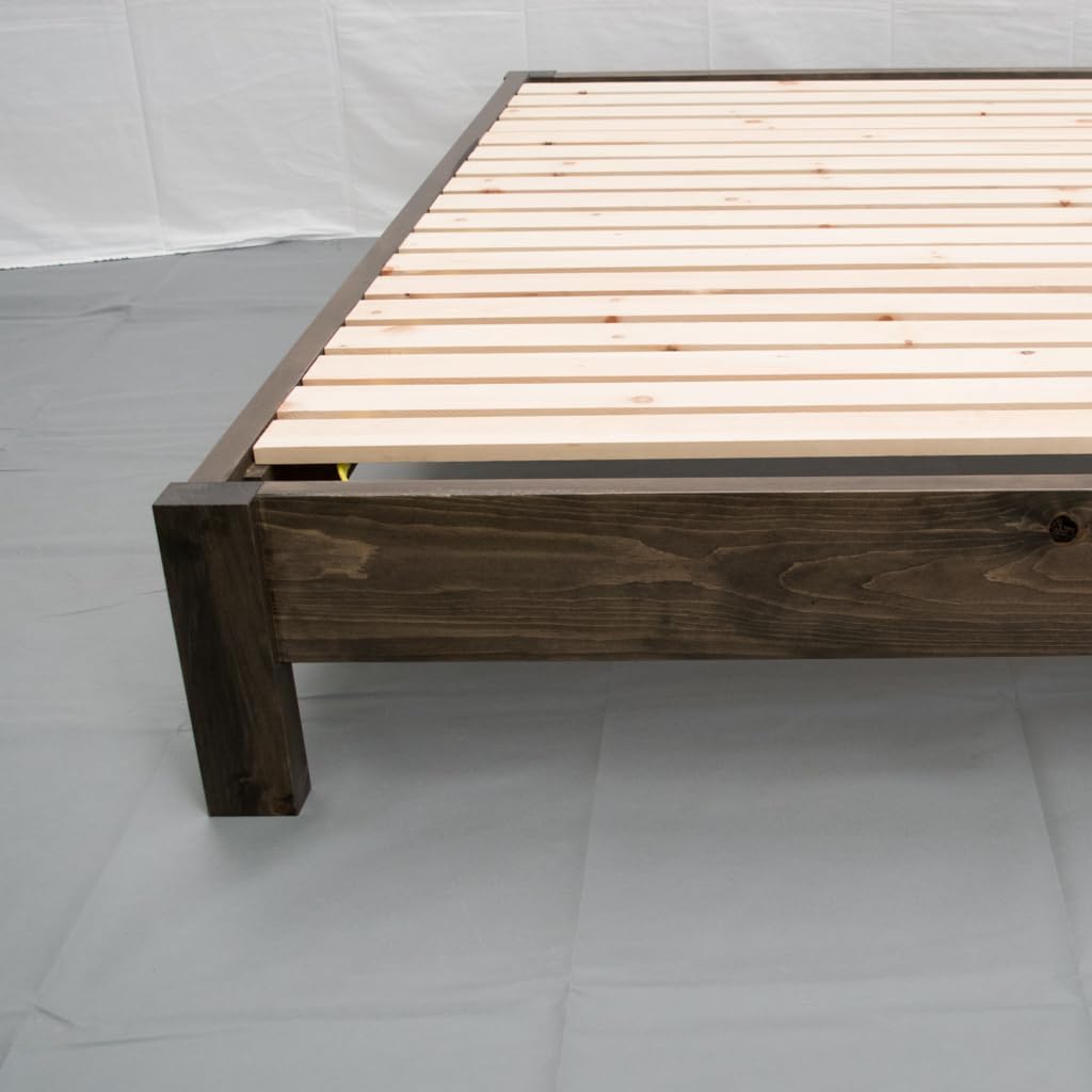 Farmhouse Wood Platform Bed Frame, Twin Size - Rustic & Modern Style, Brown Finish, Solid Pine, No Box Spring Needed, Amish Made in USA