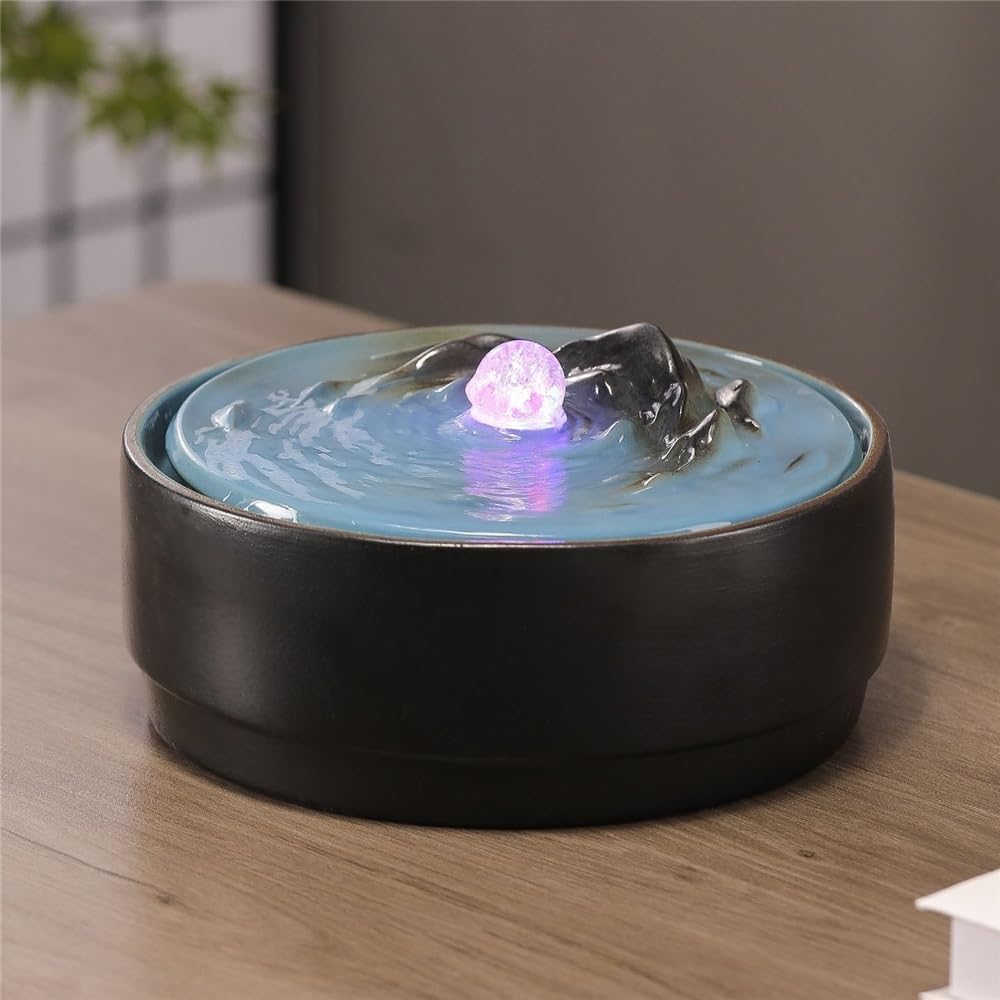 Tabletop Chinese-Style Circulating Water Fountain Tabletop Home Office Decoration Decor(Black)