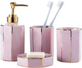 Bathroom Accessories Set Complete, 4-Piece Ceramic Bathroom Toothbrush Holder and Soap Dispenser Set, Soap Dish Bathroom Decor (Color : Green) (Pink)