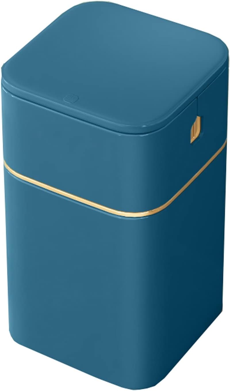 HIHELO Trash Bin Trash Can,Nordic Style Seal Press for Kitchen Bathroom Office Storage Bucket Dustbins Accessories with Lid Garbage Deep Green Deep Blue 15L Kitchen Trash Can (Color : Deep Blue)