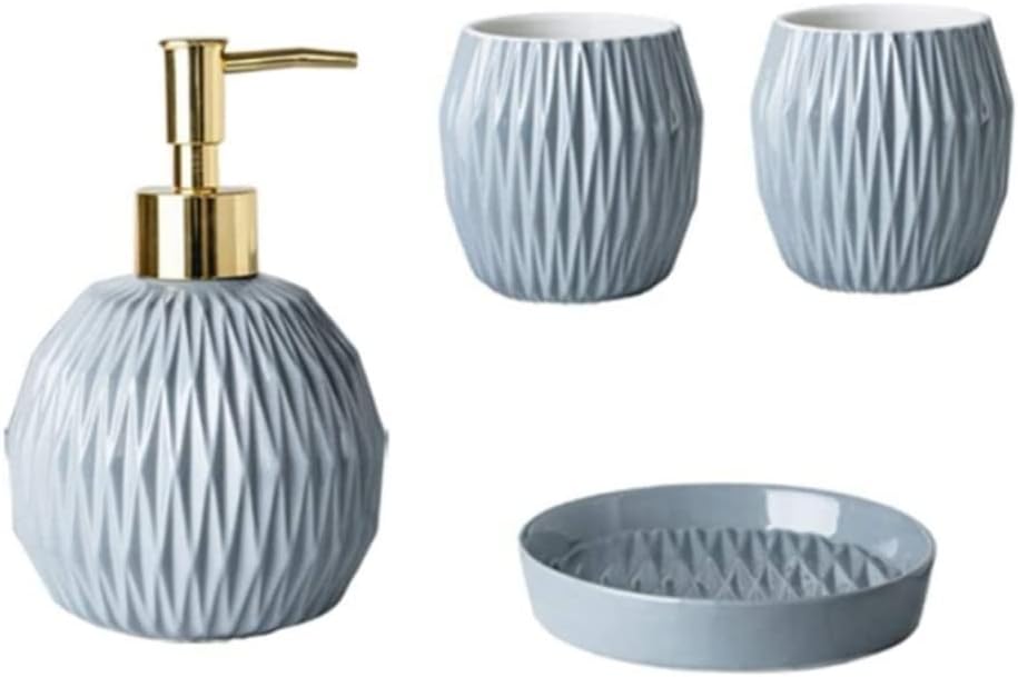 Bathroom Accessory Set Bathroom Accessories Set Nordic 4 Pieces Bathroom Accessories Set Include A Soap Dispenser,2 Cups, and A Soap Dish for Bath Decoration Bath Accessory Set (Blue 4pcs)