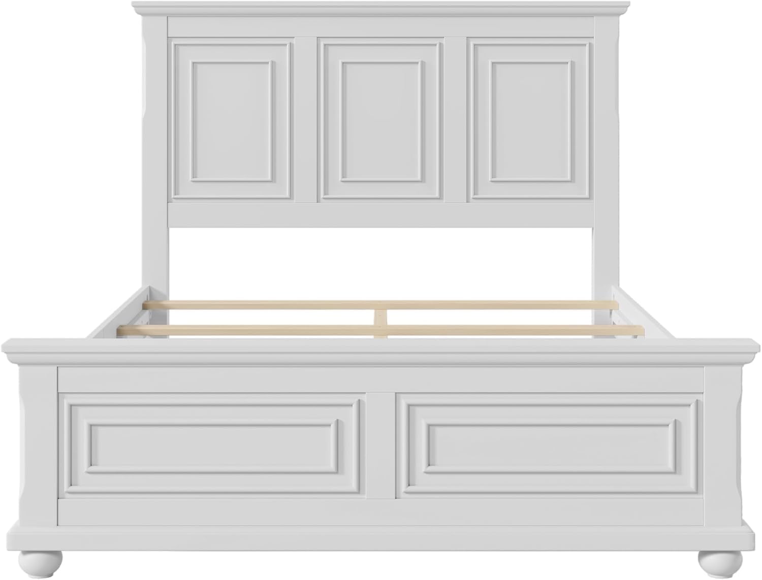 MERITLINE Vintage Farmhouse Bed Frame Queen,Solid Wood Mid Century Modern Rustic Bed Frame with Headboard and Footboard,No Box Spring Needed (White,Queen)