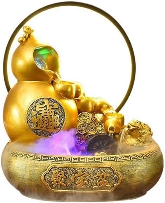 GLigeT Tabletop Fountain Wealth Attracting Feng Shui Wheel Gourd Flowing Water Ornaments Circulating Water Features Living Room Desktop Decorative Water Fountain Decor