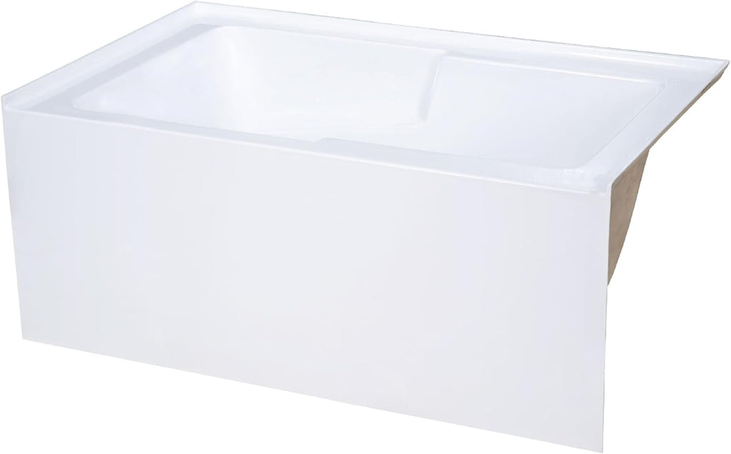Swiss Madison Voltaire 54 x 30 Skirted Right Drain Soaking Apron Bathtub in Glossy White with Integrated Overflow and Armrest, Drain Included