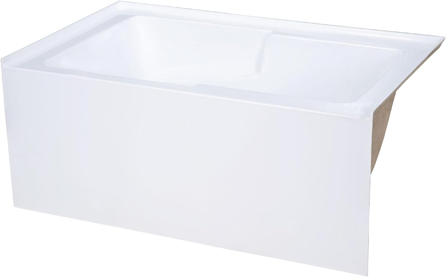 Swiss Madison Voltaire 54 x 30 Skirted Right Drain Soaking Apron Bathtub in Glossy White with Integrated Overflow and Armrest, Drain Included