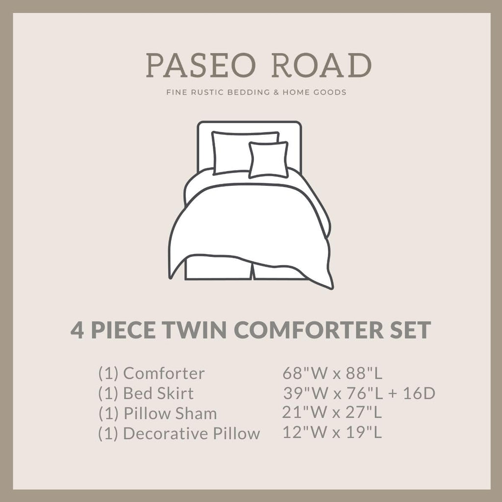 Paseo Road Highland Lodge Rustic Bedding Twin Size Comforter Set, 4 Piece Rustic Comforter Set with Bed Skirt, Sham, Accent Pillow, Green Brown Chenille Jacquard Cabin Bedding Set, Cozy Lodge Bedding