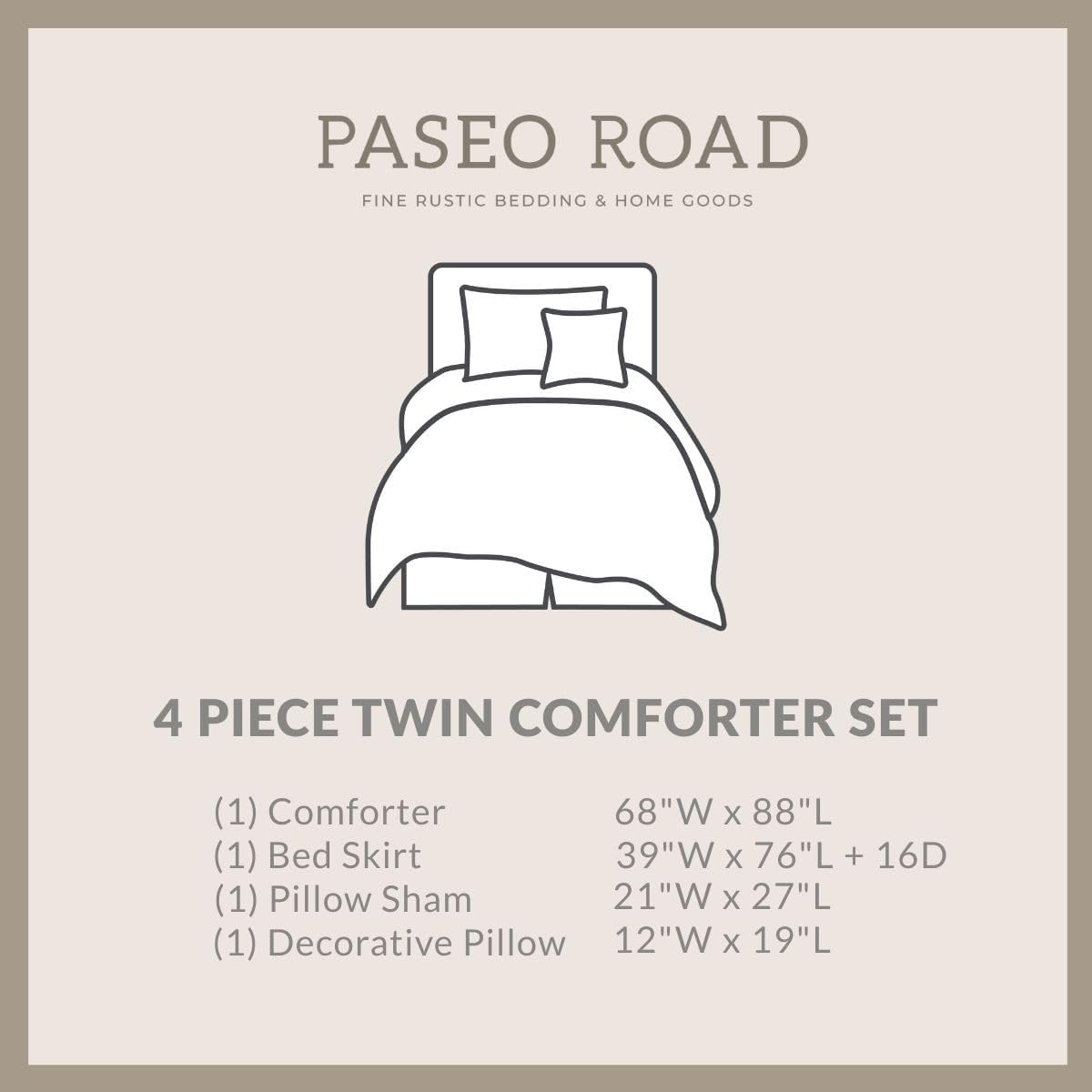 Paseo Road Highland Lodge Rustic Bedding Twin Size Comforter Set, 4 Piece Rustic Comforter Set with Bed Skirt, Sham, Accent Pillow, Green Brown Chenille Jacquard Cabin Bedding Set, Cozy Lodge Bedding