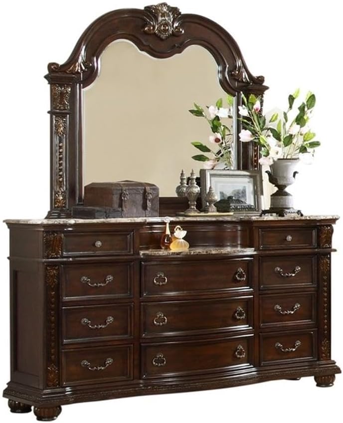 Roma Traditional Style Queen 4 Pc Bedroom Set Made with Wood in Dark Walnut
