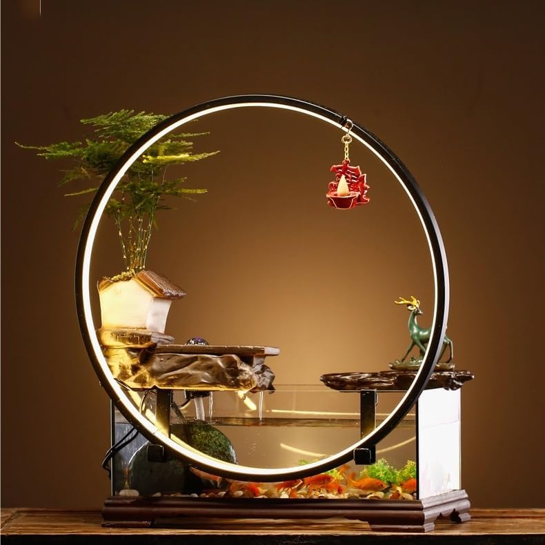 Tabletop Water Fountain Tabletop Fountain Fish Tank Flowing Water Ornaments Circulating Water Fountain Landscape Home Living Room Office Desktop Decoration Indoor Fountain(B)