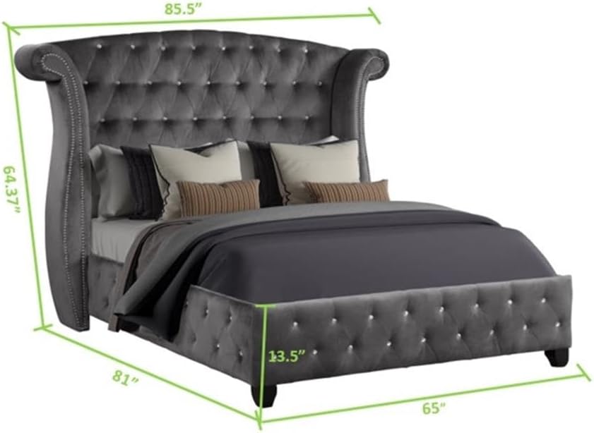 Sophia Queen 4 Pc Tufted Upholstery Bedroom Set Made with Wood in Gray