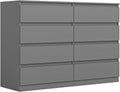 Vibe & Dine 8 Drawer Double Dresser, Modern Chest of Drawers with Wide Storage for Closet, Bedroom, Living Room, Grey