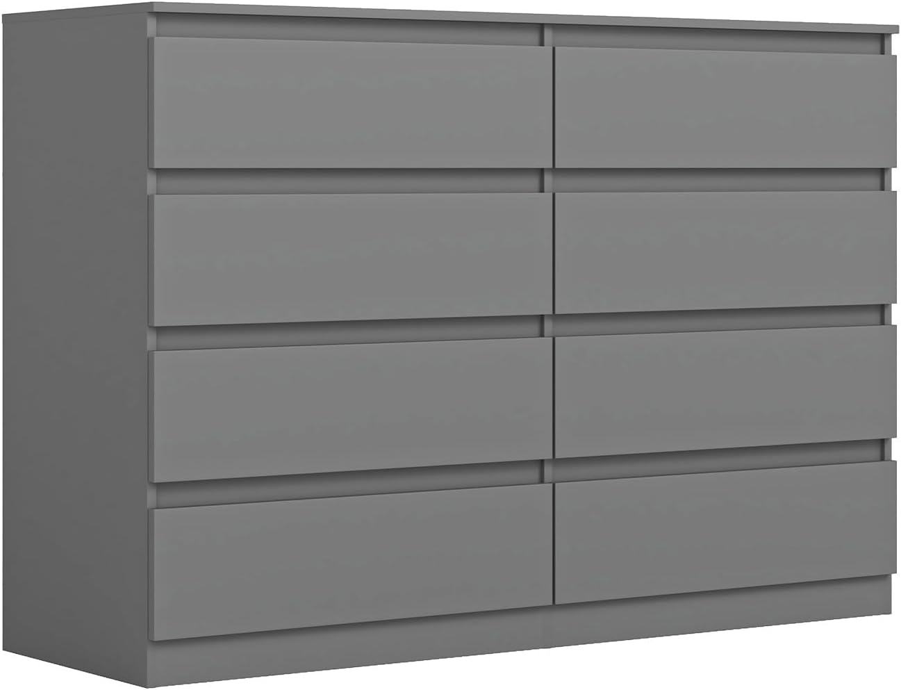 Vibe & Dine 8 Drawer Double Dresser, Modern Chest of Drawers with Wide Storage for Closet, Bedroom, Living Room, Grey