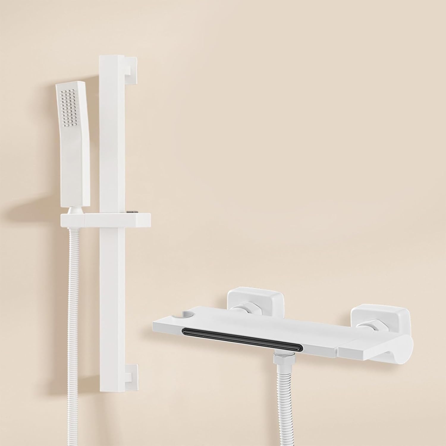 Easy Shower Set, Bathroom Shower Set, Utility Shower Set with Large Shelf, Waterfall Drain, Brass Body, Booster Shower Head, Silicone Spout, Suitable for Bathroom, Hotel, Gym, Pet Shop ( Color : Cream