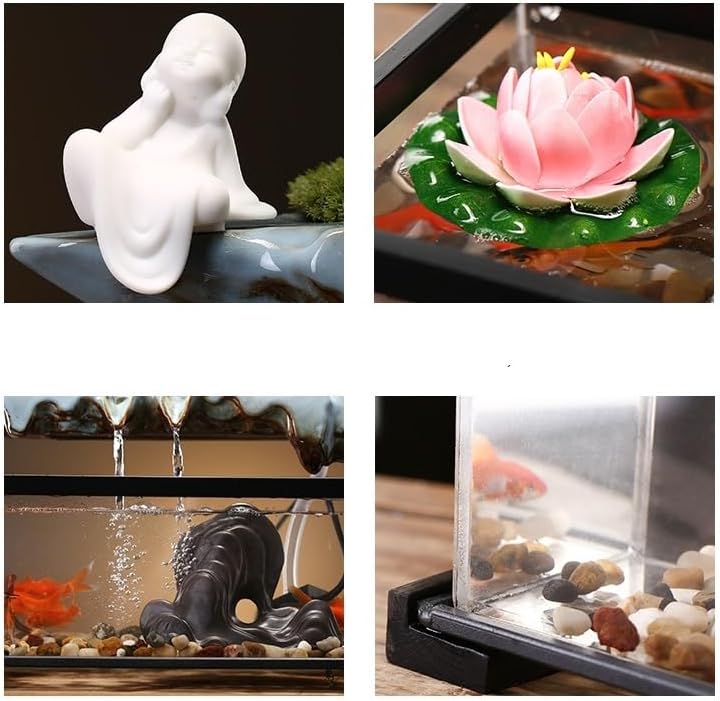 GUERNSEY Tabletop Fountain Tabletop Fountain Chinese Style Flowing Water Ornaments Landscape Fish Tank Living Room Small Fountain Waterfall Office Creative Decoration Indoor Fountain