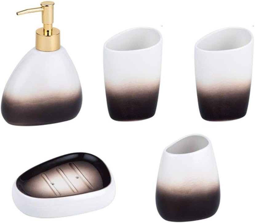 Countertop Soap Dispensers Bathroom Accessory Set 5/6 Piece Ceramic Bathroom Accessories Set 450Ml/15.2Oz Soap Dispenser Gradient Brown Bathroom Gift Set Soap Dispensers-Blue-5 Piece Set