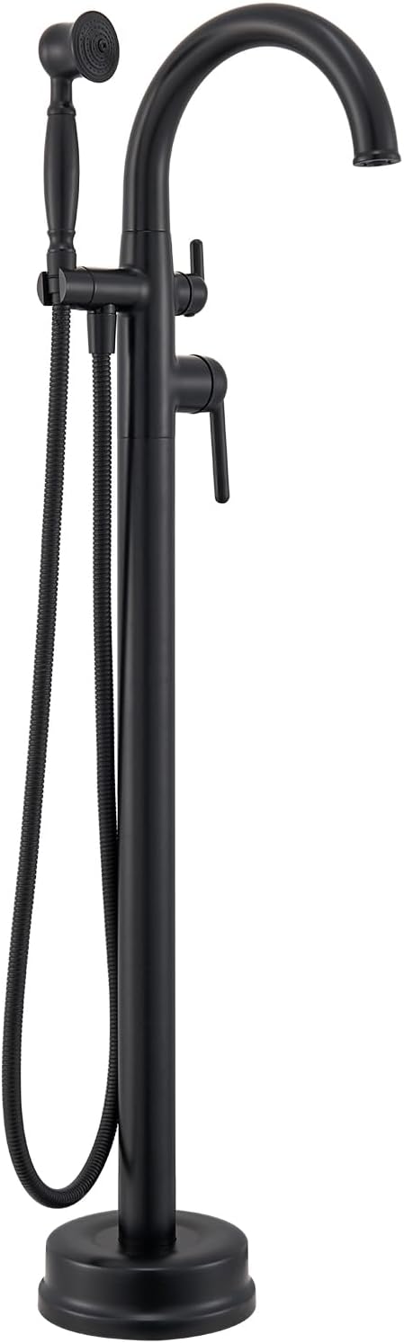 Freestanding Bathtub Faucet Matte Black Floor Mount Tub Faucets High Flow Max 6.6GPM/60PSI Vintage Hand Shower&Swivel Spout