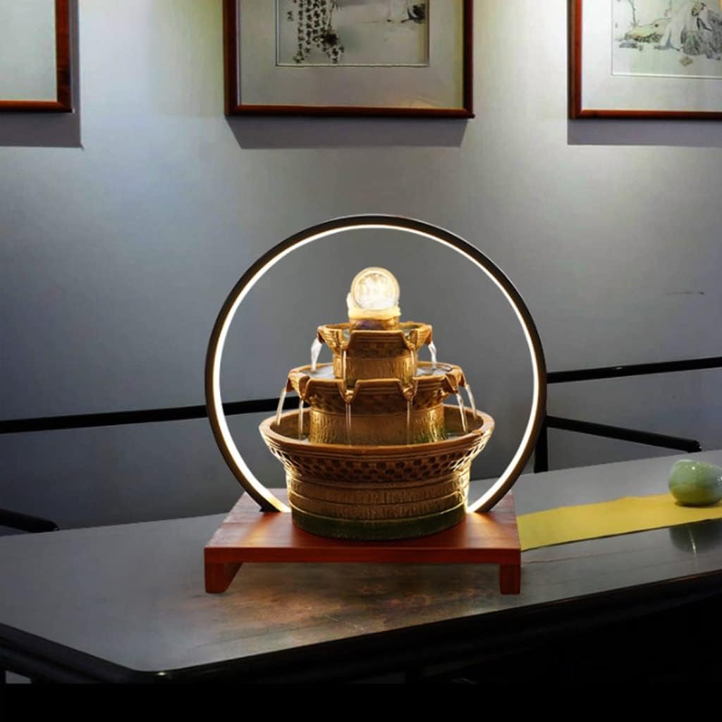 Tabletop Fountain with LED Lights Waterfall Fountain Indoor, Relaxation Desk Fountain, Water Fountain for Living Room Bedroom