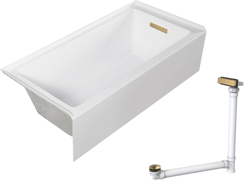 Transolid Unity 60 x 32 x 15 in. Acrylic Alcove Bathtub with Left-Hand Drain, White/Champagne Bronze
