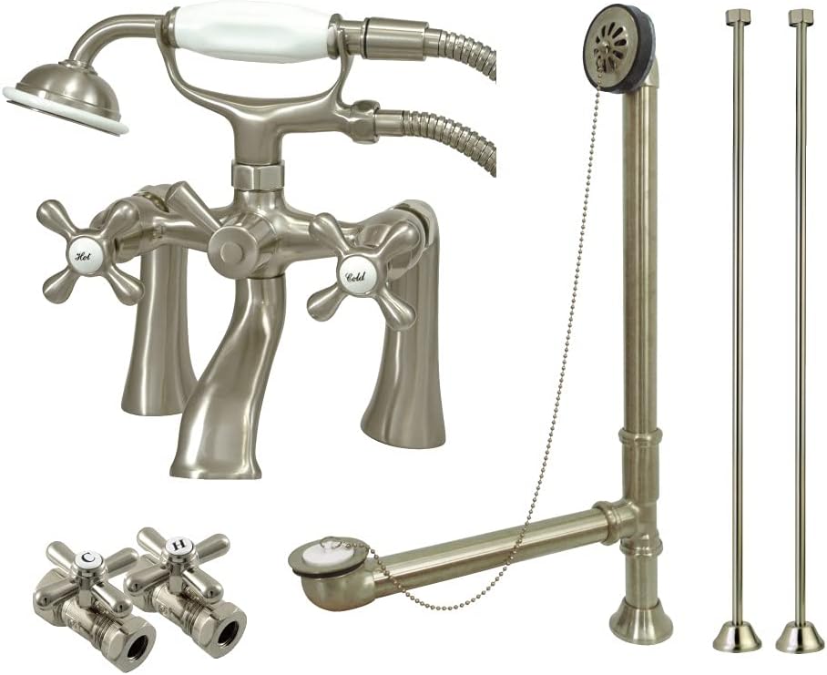 Kingston Brass CCK268SN Vintage Deck Mount Claw Foot Faucet Package, 6-Inch, Brushed Nickel