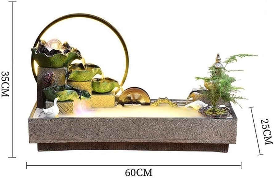 GRFIT Indoor Fountain Zen Ornament for Desk, Lotus Landscape, Flowing Water Ornament, Circulating Water Fountain Tabletop Fountain