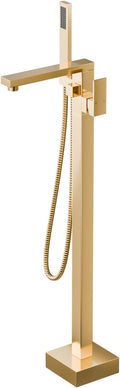 Free Standing Tub Faucet Brushed Gold,Freestanding Bathtub Faucet For Luxury Bathtub,High Flow Tub Filler,Swivel Spout Brass Construction with Handheld Shower