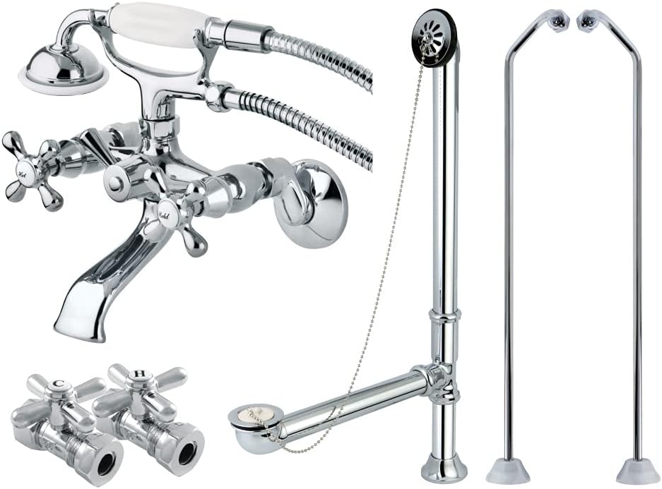 Kingston Brass CCK265CD Vintage Wall Mount Claw Foot Faucet Package with D Set Supply Line, 4-3/4-Inch, Polished Chrome