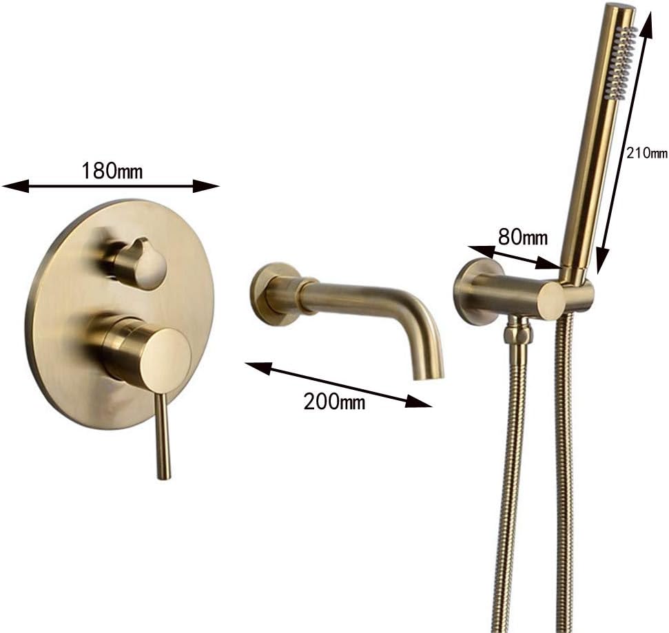 Shower Faucet System Set Brass Brushed Gold Wall Mounted Bathtub Shower Set Bathtub Faucet Concealed Embedded Box Mixer 2 Function Taps with Hand Shower