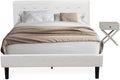 East West Furniture NL19Q-1HA14 2 Piece Bedroom Set - Queen Size Button Tufted Bed Frame - Linen white Velvet Fabric Upholstered Headboard and an Urban Gray Finish Nightstand