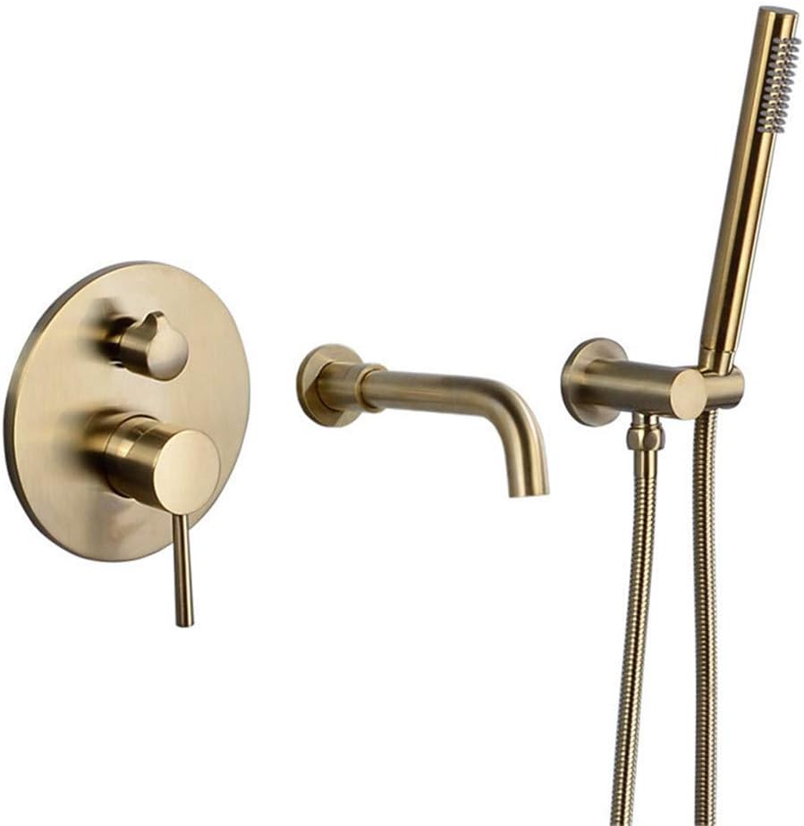 Shower Faucet System Set Brass Brushed Gold Wall Mounted Bathtub Shower Set Bathtub Faucet Concealed Embedded Box Mixer 2 Function Taps with Hand Shower