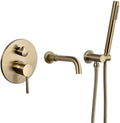 Shower Faucet System Set Brass Brushed Gold Wall Mounted Bathtub Shower Set Bathtub Faucet Concealed Embedded Box Mixer 2 Function Taps with Hand Shower