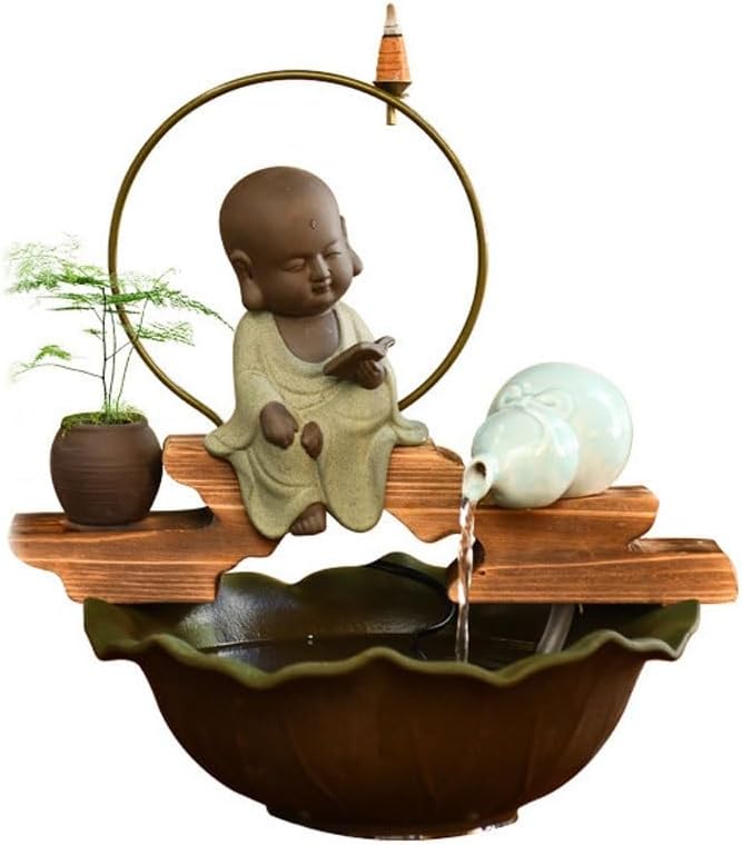 GUERNSEY Tabletop Fountain Chinese Zen Flowing Water Ornaments Living Room Office Desktop Feng Shui Ceramic Fountain Tabletop Fountains Indoor Fountain(Medium)