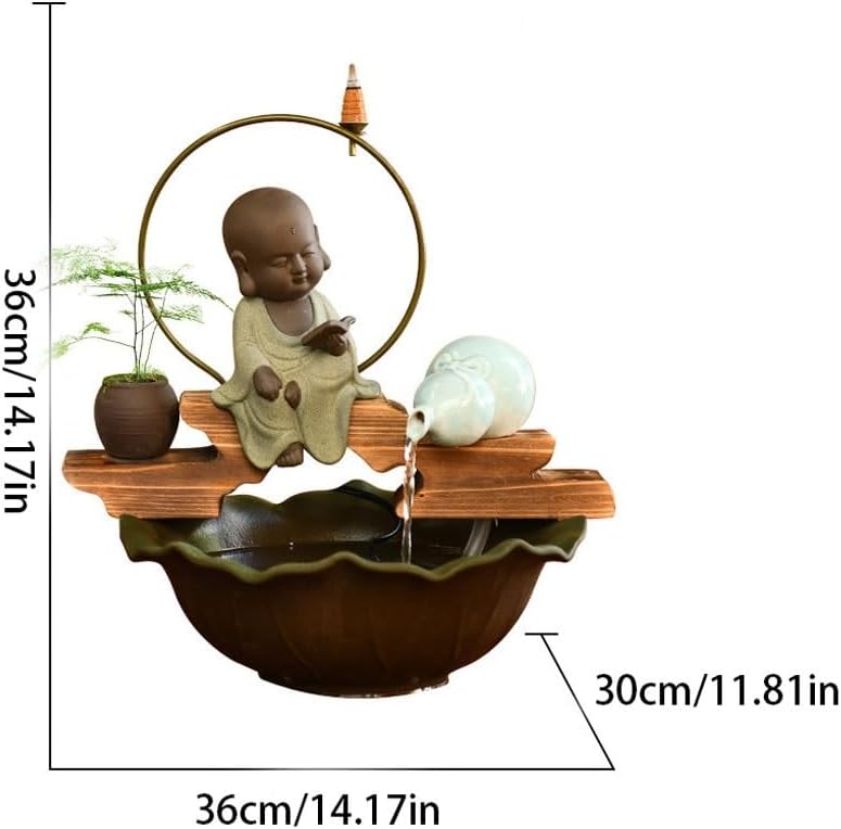 GUERNSEY Tabletop Fountain Chinese Zen Flowing Water Ornaments Living Room Office Desktop Feng Shui Ceramic Fountain Tabletop Fountains Indoor Fountain(Medium)
