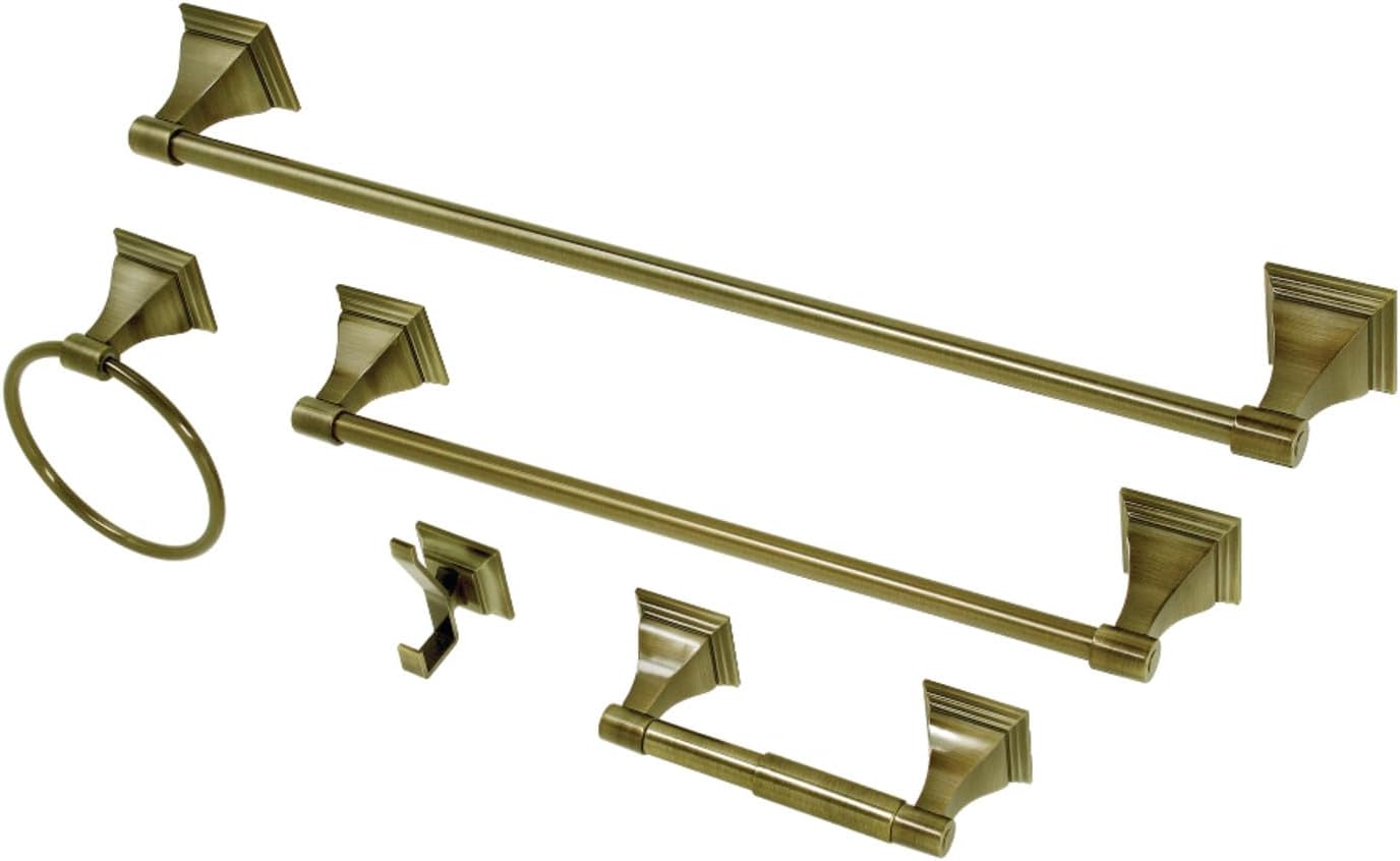 Kingston Brass BAHK61212478AB Monarch 5-Piece 18-Inch and 24-Inch Towel Bars Bathroom Accessory Set in Antique Brass