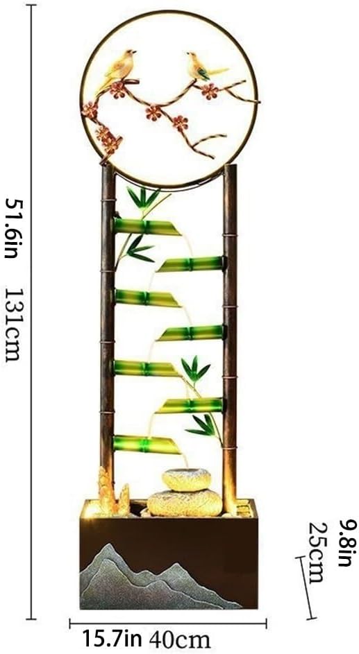 51.6'' Tall Indoor Water Fountain with LED Lights, Metal Floor Standing Water Fountain Home Decorative for Office, Study Room, Tea Room, Yoga Room, Beauty Club Decor