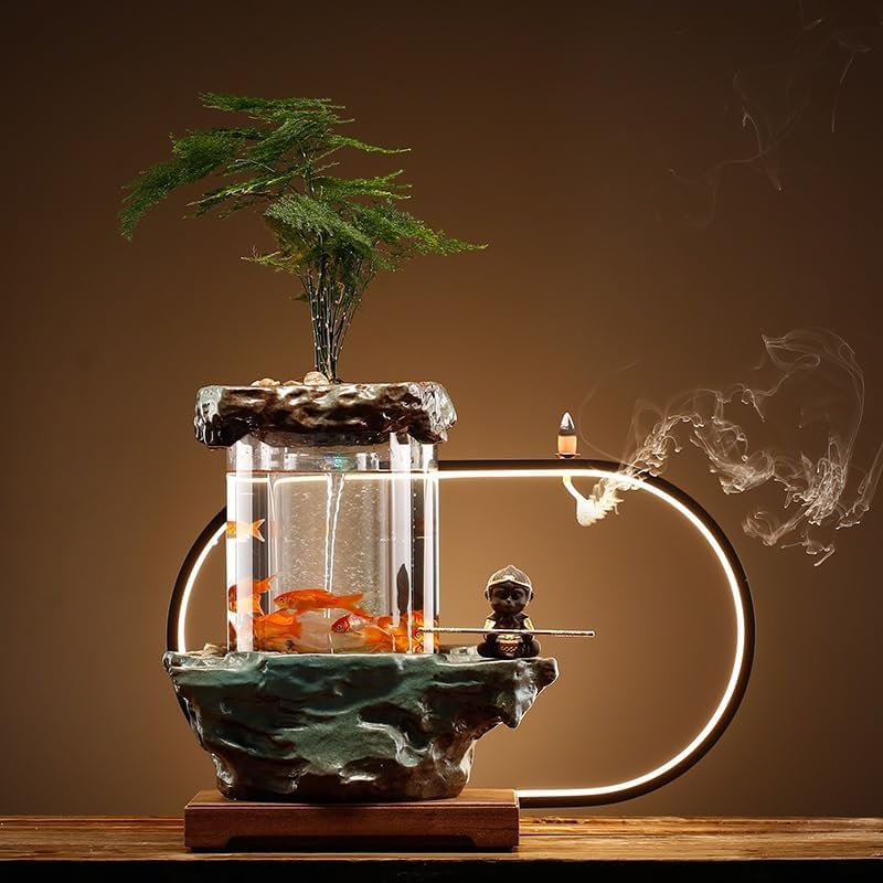 GUERNSEY Tabletop Fountain Tabletop Fountain Chinese Style Water Circulation Decorative Ornaments Tea Room Living Room Company Office Desktop Fountain Indoor Fountain