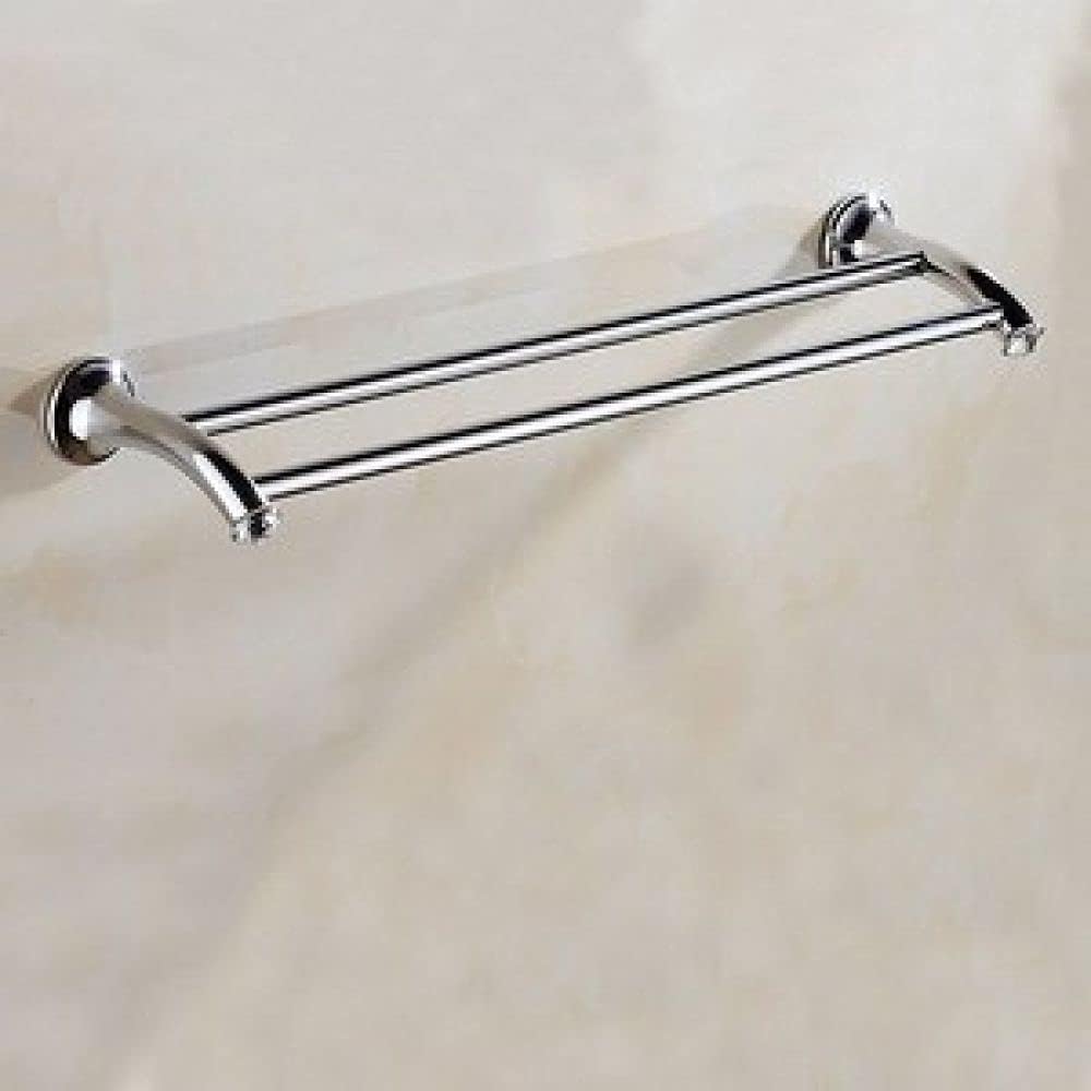 Chrome Plated Double Towel Bar Bathroom Accessories - Modern Wall-Mounted Towel Rack, Robe Hook, Soap Basket(Double Towel Bar)