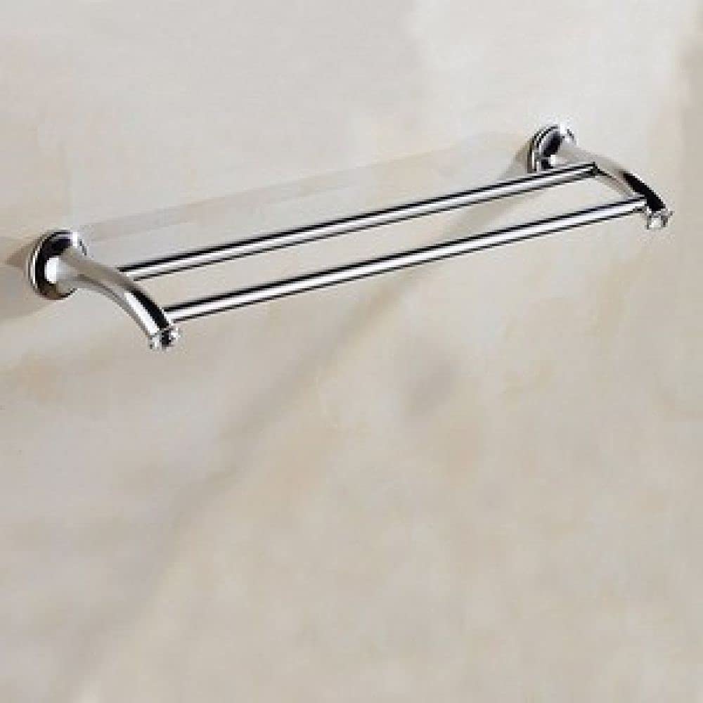 Chrome Plated Double Towel Bar Bathroom Accessories - Modern Wall-Mounted Towel Rack, Robe Hook, Soap Basket(Double Towel Bar)