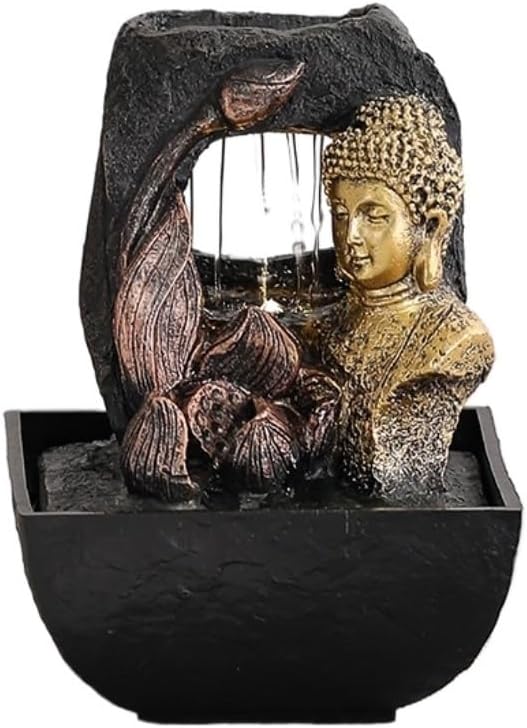 GUERNSEY Tabletop Fountain Chinese Buddha Statue Water Ornaments Resin Desk Desktop Fountain Living Room Fortune Decoration Indoor Fountain