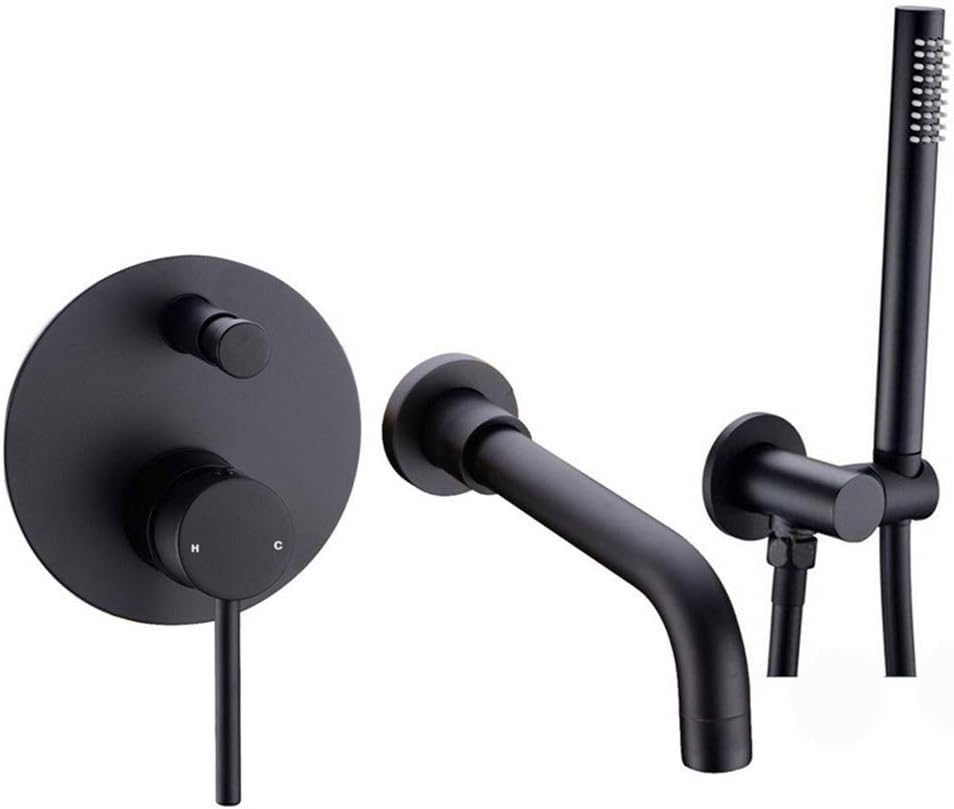 Bathtub faucets and Shower Heads Shower Set Mixer Valve 2 Function Bathtub Mixer Taps Hot and Cold Wall Mounted Bathroom Shower Faucet with Hand Shower,Black