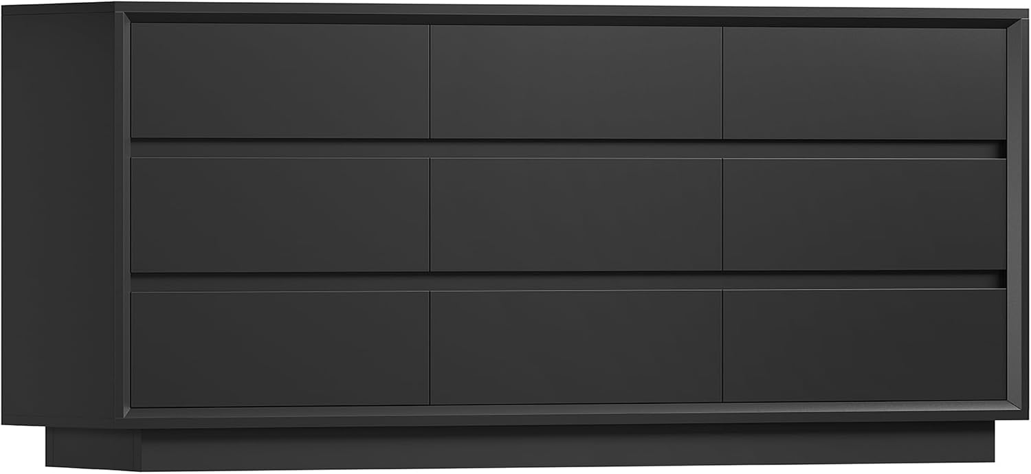 TEENFON 63' Dresser for Bedroom with 9 Drawers, Black Dresser with Metal Slide, Bedroom Dressers, Wood Dressers & Chests of Drawers for Bedroom, Hallway, Black