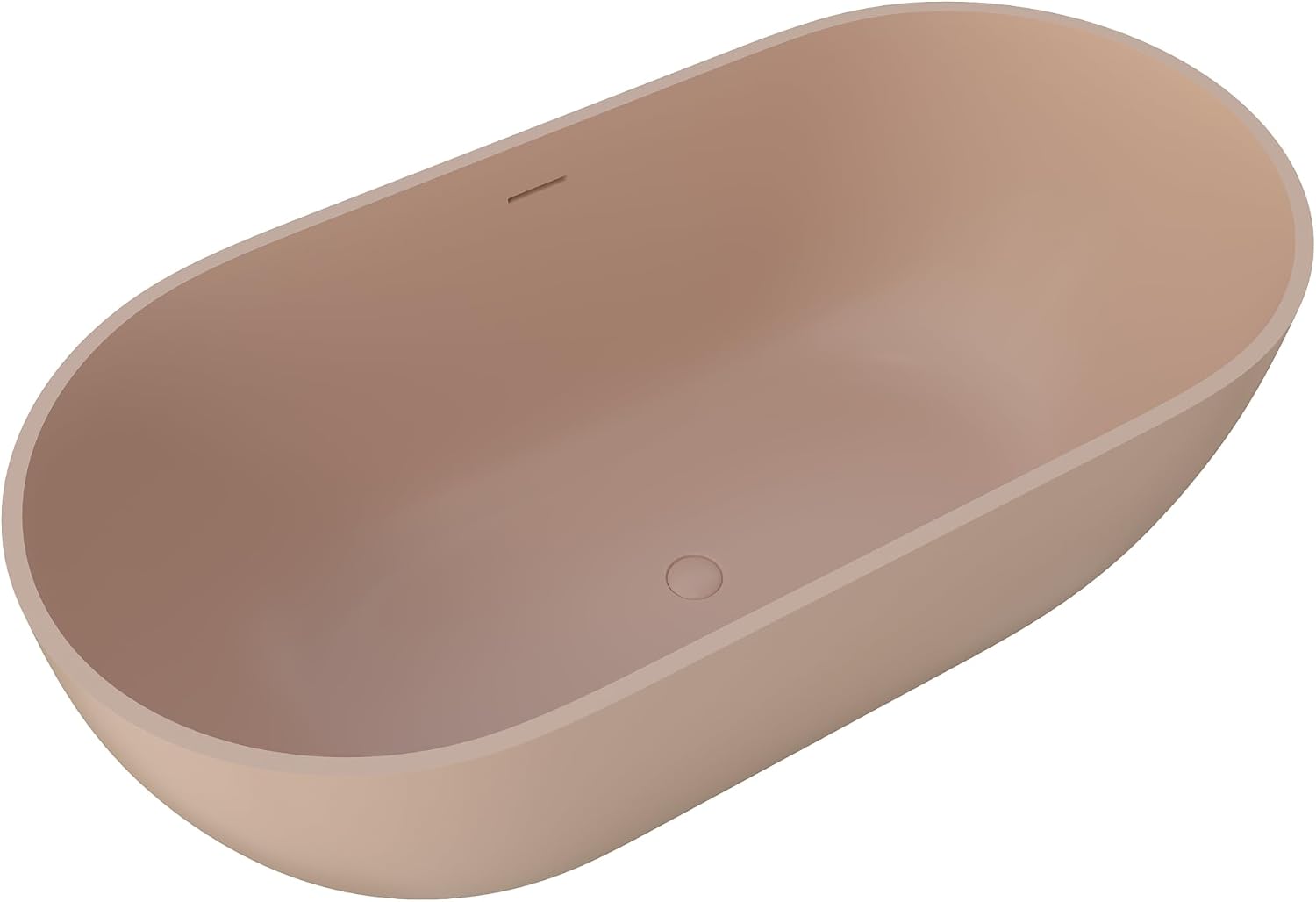 Premium 59' Pink-Sandstone Solid Surface Free Standing Tub, Upgraded Oval Resin Stone Bathtub with Overflow and Pop-up Drain