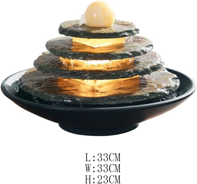 GRFIT Indoor Fountain Small Marble Ceramic Fountain with Round Shape and Circulating Water Flow Ornaments Tabletop Fountain