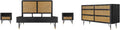Armen Living Saratoga 4 Piece Queen Bedroom Set in Black Acacia Wood and Rattan
