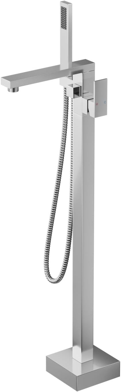 Free Standing Tub Faucet Brushed Nickel,Freestanding Bathtub Faucet For Luxury Bathtub,High Flow Tub Filler,Swivel Spout Brass Construction with Handheld Shower